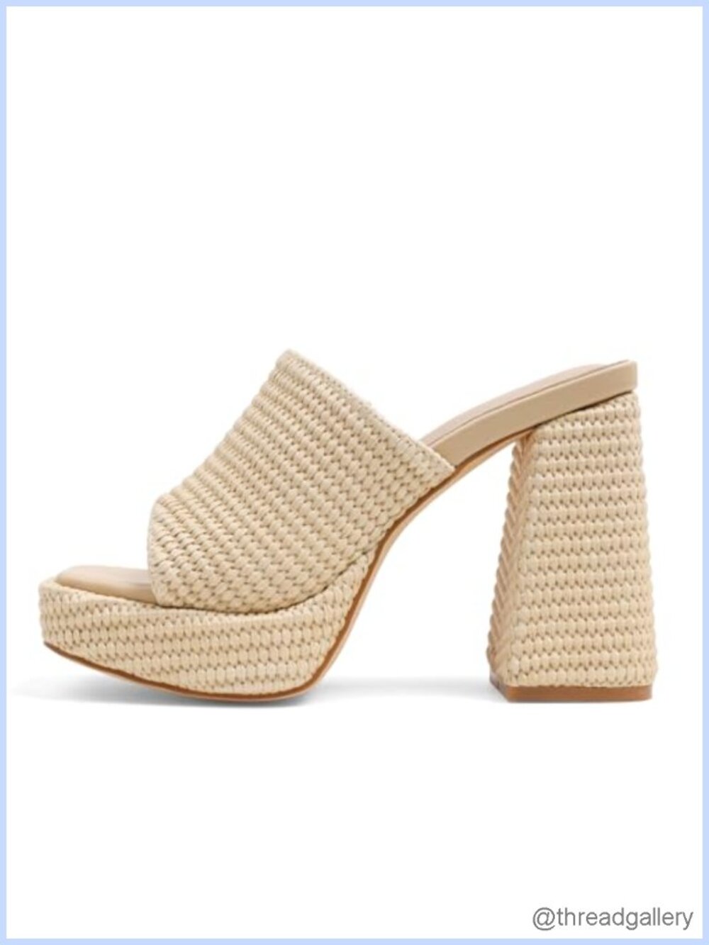 Raffia Platform Heeled Mules Open Toe Slip On Heeled Sandals